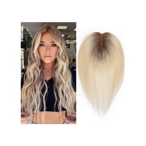 Ombre Blonde 12" Real Human Hair Topper Lace Base 3D Cover 3 Clips Natural